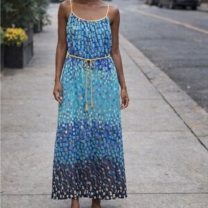 NEW Seven Islands Blue Shimmery Maxi Sundress Summer Long Coastal Size M